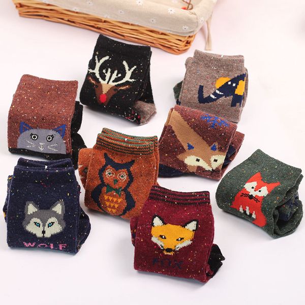 

2020 spring winter thick wool cotton sport socks women yoga ski skateboarding socks harajuku animal wolf christmas sock female, Black