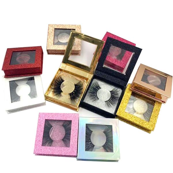 

1pc square false eyelash packaging box glitter fake 3d mink eyelashes boxes faux cils lash strip case empty girls gift