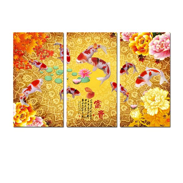 Chinese Fish Lotus Vintage Abstract Canvas Wall Art Picture Print ~ 9 Sizes