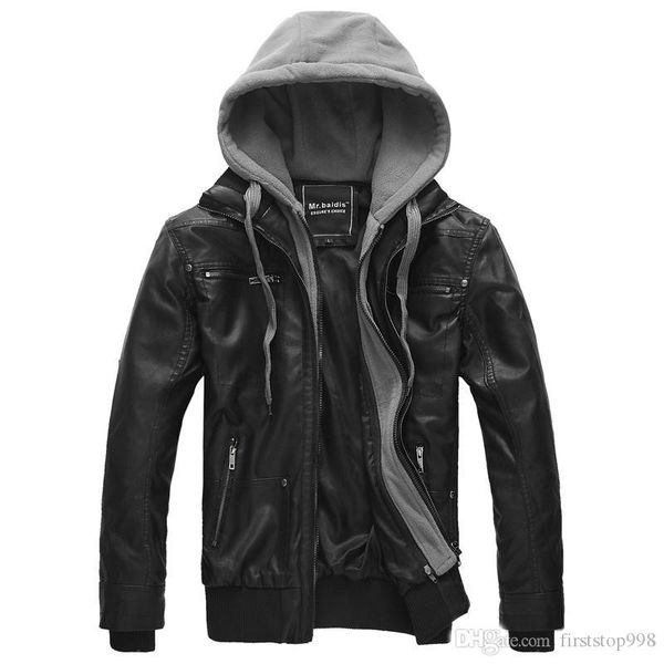 

fashion winter autumn mens jacket brand pu leather hooded jacket men motorcycle overcoat large size men leather jackets, Black;brown