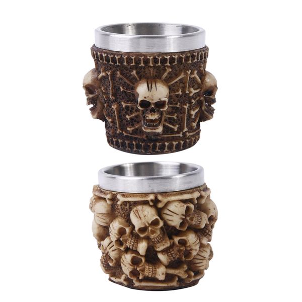 

2pcs 3d skull beer mug stainless steel inside coffee beer tea drinking cup