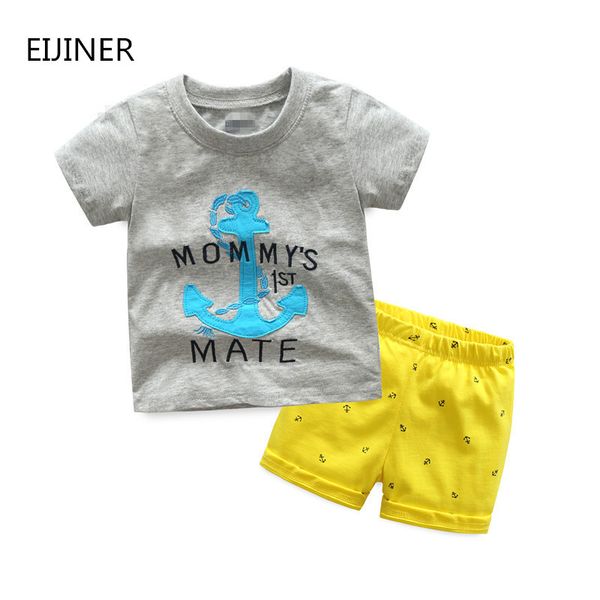 

2019 summer new baby boy clothing sets cotton casual children's wear baby boys t-shirt+ shorts pants kids boys clothes sets, White