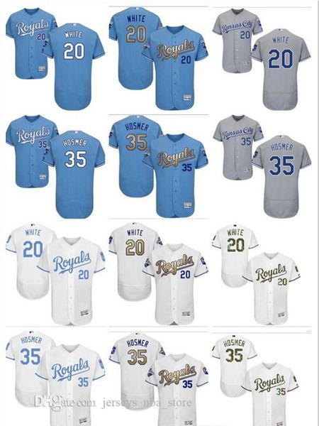 

custom men women youth kc royals jersey #35 eric hosmer 20 frank white home blue white grey baseball jerseys, Blue;black
