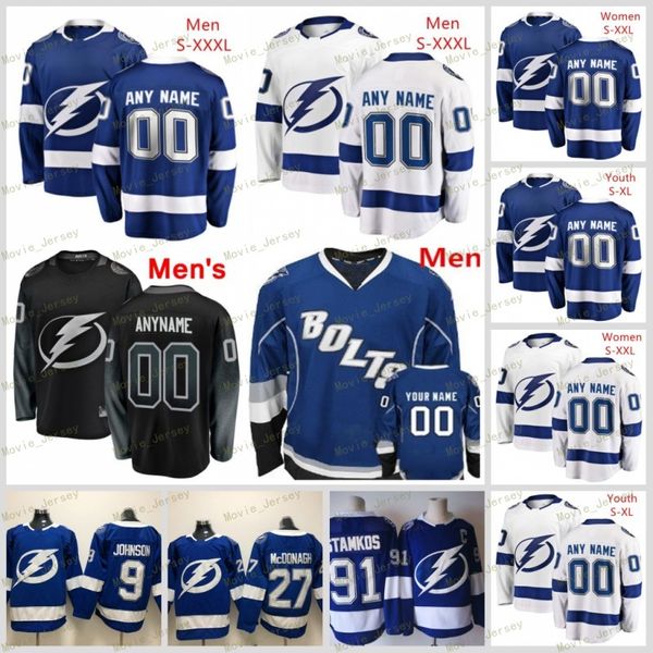 

custom tampa bay lightning blue white jersey any number name men women youth kid black third bolts point kucherov stamkos 2 luke schenn, Black;red