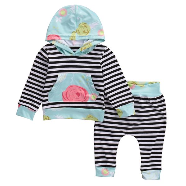

pudcoco new brand floral newborn kids baby girl striped hooded pants outfits set 2pcs clothes gift, Pink;blue