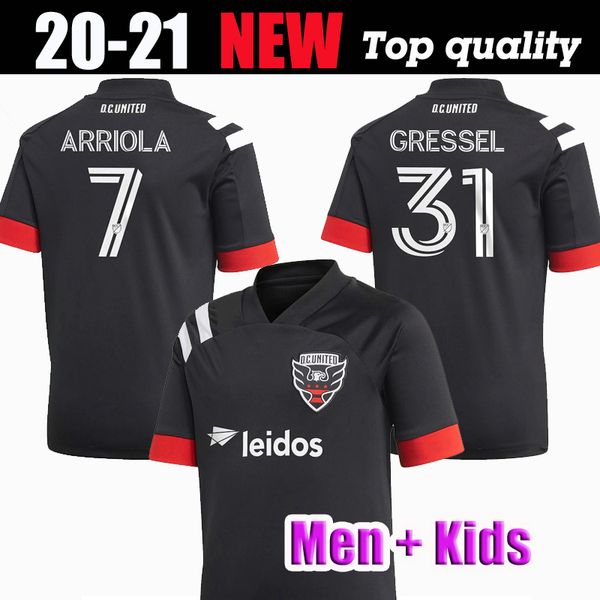 

2020 dc united mls kids kit soccer jersey 20 21 mens #9 kamara gressel uniform washington #10 flores arriola football shirts, Black;yellow