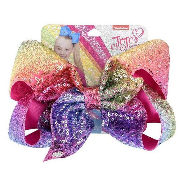 

ins 8 inch large hair jojo bow clips sequense bow with silver charm hair bows charm hairbands girls teens hair unicorn party hairbands, Slivery;white