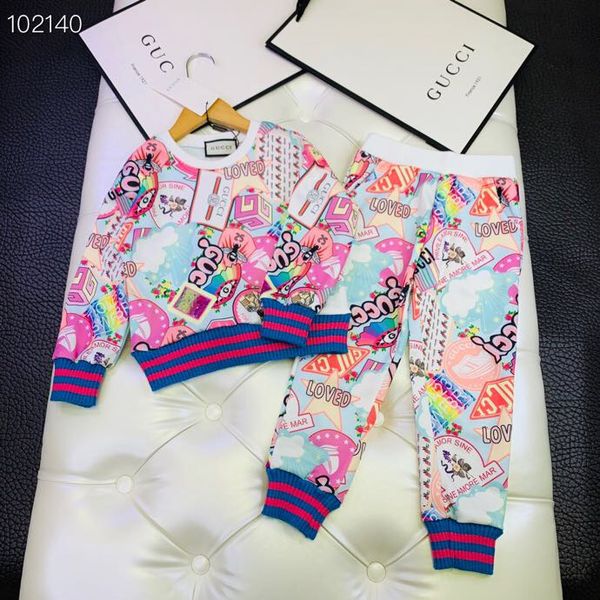 

Baby pring autumn fa hion printed 2pc et kid flower jumper top with pant children retail clothe