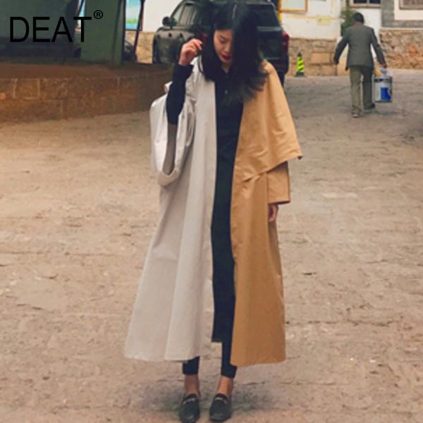 

deat women contrast color oversize long trench new v-collar long sleeve loose fit windbreaker fashion autumn winter 2019 jq9380, Tan;black