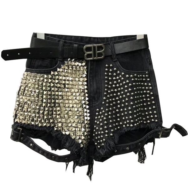 

2020 spring summer fashion rivets denim shorts women high waist vintage straight slim jeans shorts, White;black