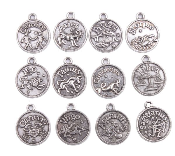 

48pcs assorted antiqued silver zodiac charm pendants #92235, Bronze;silver