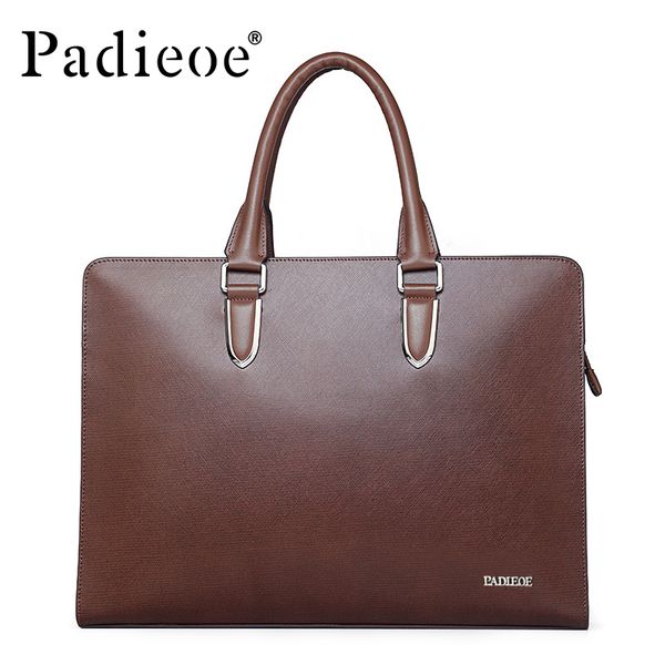 

padieoe business brand documents bag fashion men genuine leather men's hard briefcase for documents laptote bag for male