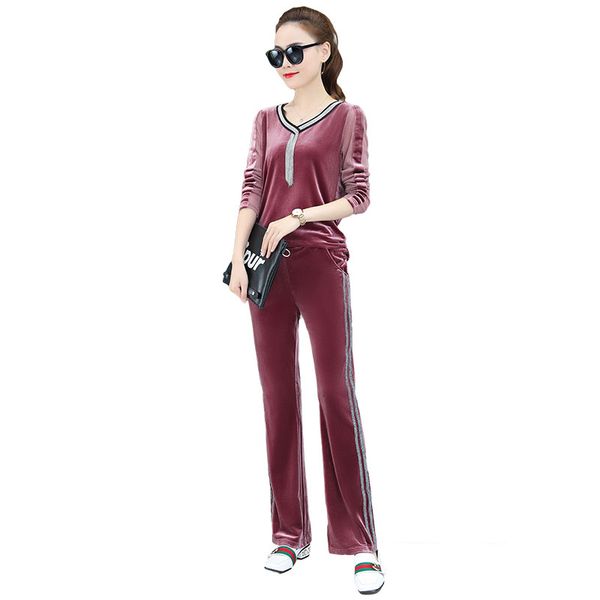 

велюр sweatsuits женщины моды с длинным рукавом пуловер бегуны брюки с карманами # 232 plus размер 2 сдельная одежду наборы для женщин набор