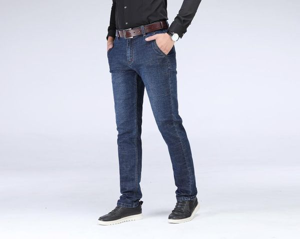 

2018 new style men autumn and winter pure cotton jeans business casual fashion ultra-stretch large size long pants, Blue