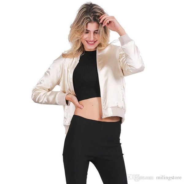 

осень атласная хлопчатобумажная куртка бомбер женщины harajuku пилот куртка пальто зима повседневная базовая бейсбольная куртка верхняя одеж, Black;brown