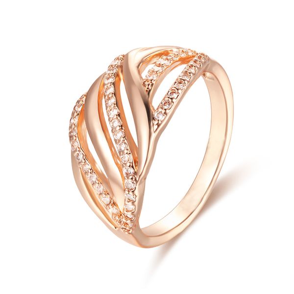 

fj 11mm women 585 rose gold color clearly crystal weaving chic wedding big ring 7 8 9 10 11, Golden;silver