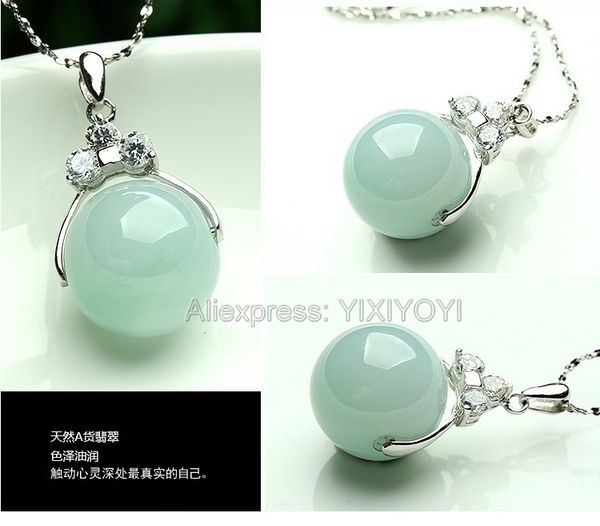 

beautiful handwork natural grade a light green jadeite beads blessing lucky pendant + necklace certificate fine jewelry, Silver