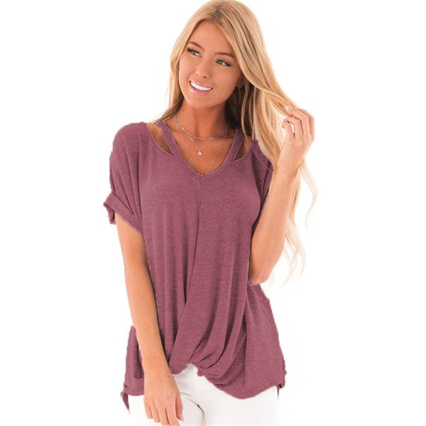 

2019 dhl женщины лето с коротким рукавом v-образным вырезом футболки случайные свободные простые основные футболки топы блузка s-xxl, White