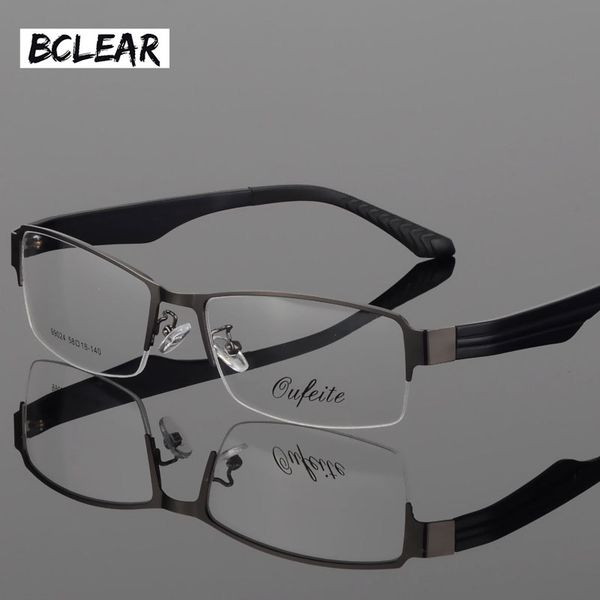 

bclear new arrival large face men eyeglasses myopia presbyopia half rim wide glasses frame big optical eyewear alloy frames, Black