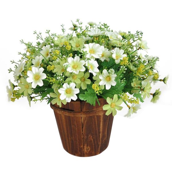 

1 bouquet 28 heads artificial fake daisy flower indoor outdoor hanging planter home wedding garden cemetery decor (white green