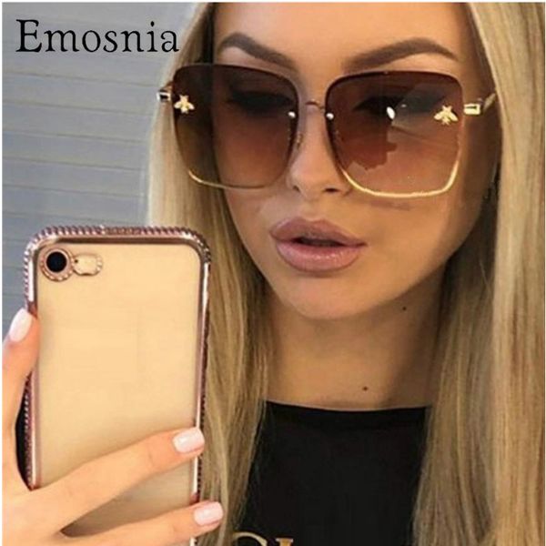 

emosnia square sunglasses retro women brand designer bees metal frame oversized sun glasses fashion female gradient shades uv400, White;black