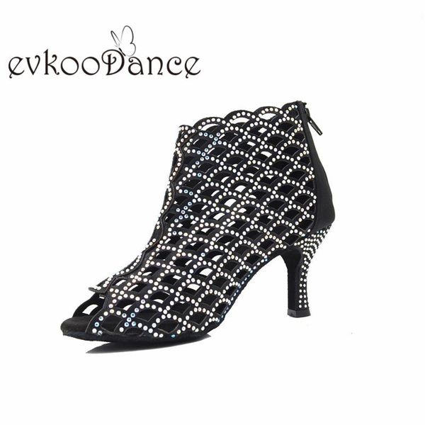 

size us4-12 zapatos de baile heel height 7cm dance shoes latin salsa for women black with rhinestone professional nl348