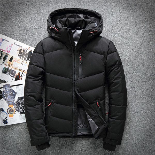 

winter hooded white duck down jackets men warm warm down coats male casual winter outerwer parka, Black