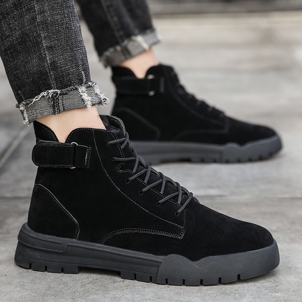 

2019 winter men's boots leather winter warm men shoes casual fashion men ankle boots autumn high work snow, Black