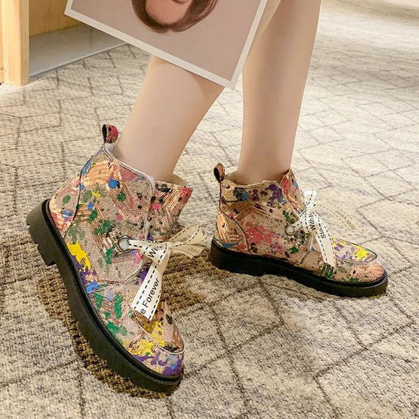 

size 35-50 nice new women ankle boots winter autumn ins trend colourful shoes woman flat heels girls casual lace bow knot boot, Black