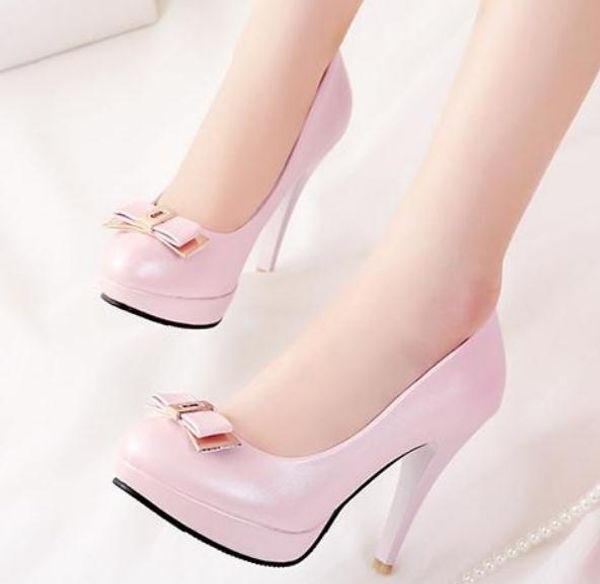 

2019 women's shoes in spring and autumn with new style high heel fine heel round head bowknot waterproof table@qwer309, Black