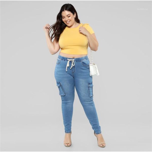 

5xl plus size summer high waist light blue skinny jeans ladies elastic waist long pants women pencil jeans