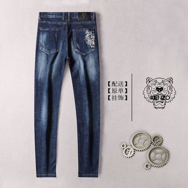 

kenzos mens designer jeans luxury slim jeans high end fashion casual pants motorcycle denim pants hip hop jeans loose denim pa, Blue