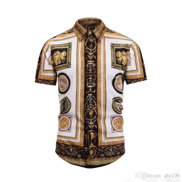 

2019ss men's 3g flower tiger print mixed color luxury casual harajuku shirt short sleeve men's medusa shirt 4g -3xl, White;black