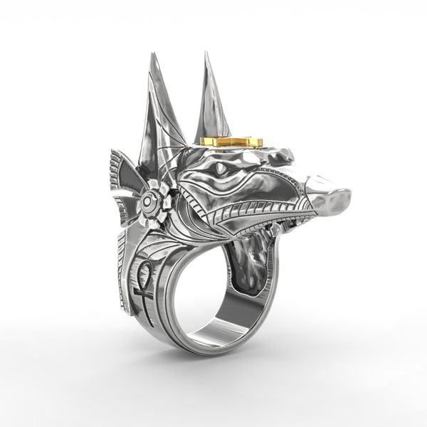 

daigou wholesale the ancient egyptian god of death anubis ring shield shield shield broken window cross mustache wolf head ring bracelet, Golden;silver