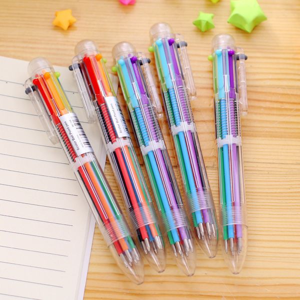 

5 pc multicolor 6 color ballpoint pen novelty stationery student school supplies creative ballpens, Blue;orange