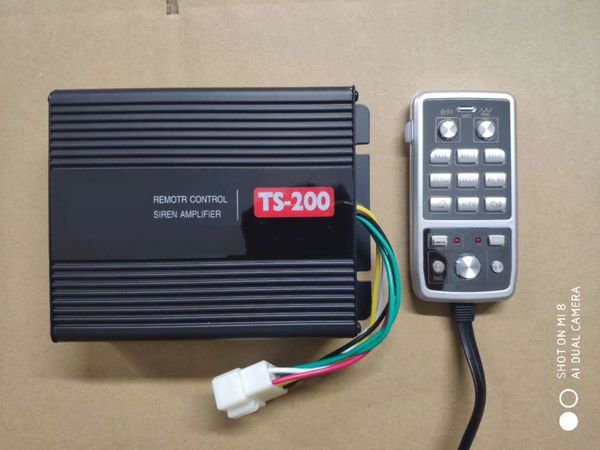 TS-200 Amplificatori di emergenza per sirena di allarme per auto da 100 W con lettore bluetooth MP3, telecomando, microfono (senza altoparlante)
