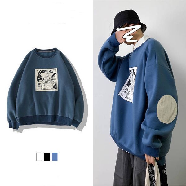 

japanese one piece hoodie cartoon hoodie males casual harajuku sweatshirt streetwear winter high street hip hop males, Black