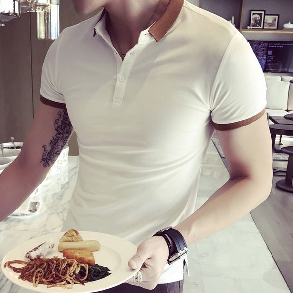 

casual male polos para hombre камиза корейского нового бренда мужская рубашка мужчины хлопка с коротким рукавом рубашки мужчин top mannen kl, White;black