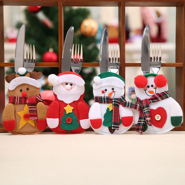 

2pcs/lot christmas cutlery holder elk snowman santa hats cartoon mini christmas hat new year xmas dining table decoration