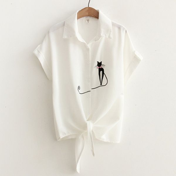 

ladies women blouse cat woman shirt womens 2019 summer style short sleeve embroidery casual floral loose beach office femininas, White