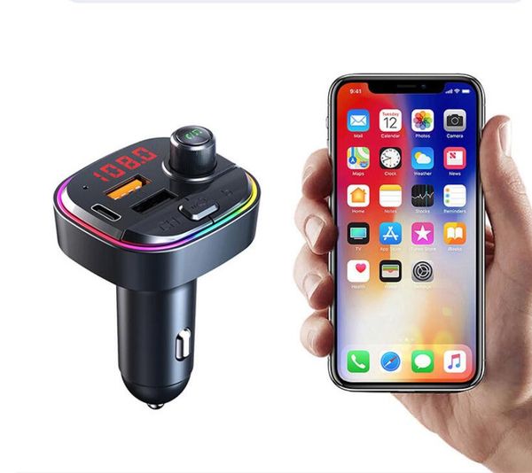 

c13 c14 c15 c12 fm transmitter wireless bluetooth 5.0 handscar mp3 kit fm modulator dual usb type-c pd charger rgb light