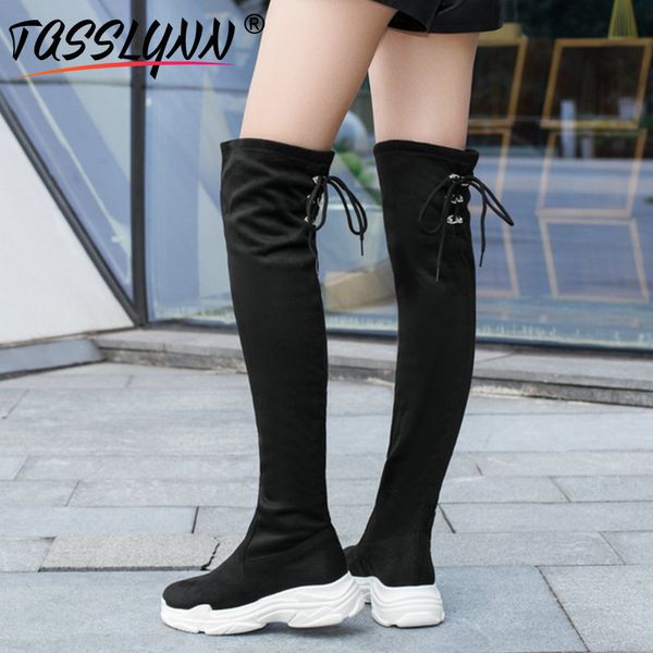 

tasslynn 2019 women boots warm short plush over the knee boots med heel winter shoes round toe casual ladies size 34-43, Black
