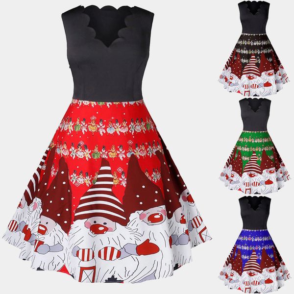 

sukienki robe femme ropa mujer women dress vintage sleeveless christmas dress print housewife winter vestidos, Black;gray