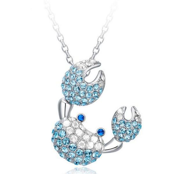 

925 sterling silver crab pendant necklace sapphire jewelry charms exaggerated necklace full crystal pendant light blue jewelry for women f