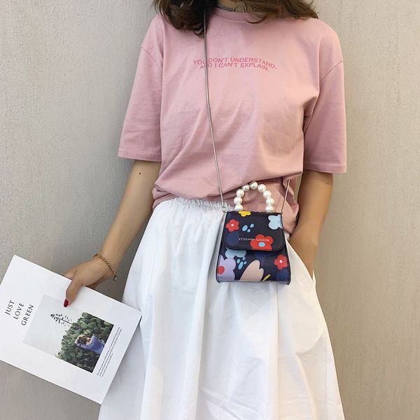 

fashion women pearl leather printing flower crossbody beach bag messenger bags #sh