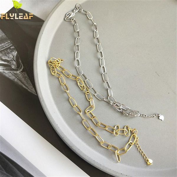 

100% 925 sterling silver jewelry gold chain choker necklace flyleaf simple personality fashion short necklace women, Golden;silver