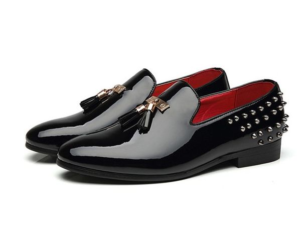 

men loafers spiked shoes dress wedding rollerboy spikes flat studded black red suede mens slip on fashion bussines shoe 38-48
