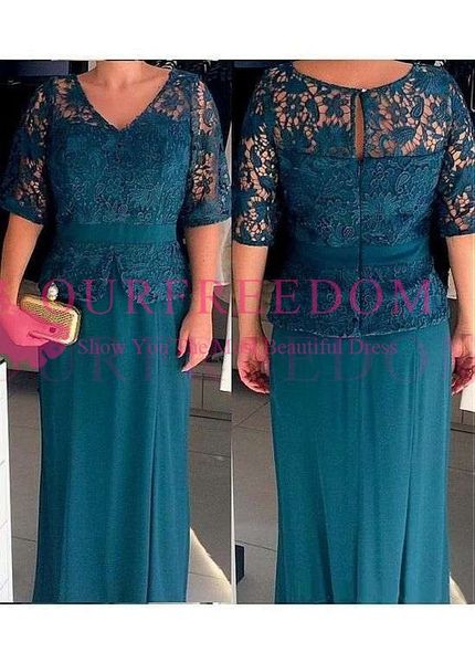 

2019 Elegant 3/4 Long Sleeve Mother Dresses A Line Jewel Neck Floor Length Mother Of The Bride Dresses Formal Evening Occasion Wear