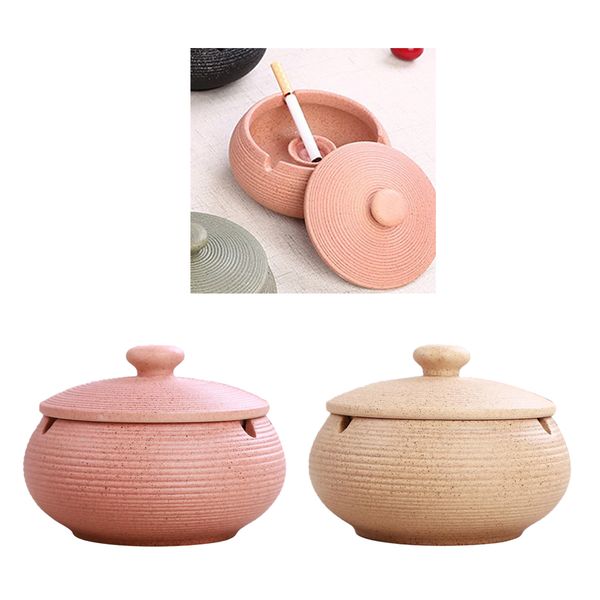 

2pcs ceramic ashtray with lid ash holder for smoker , windproof , w/ water bowl