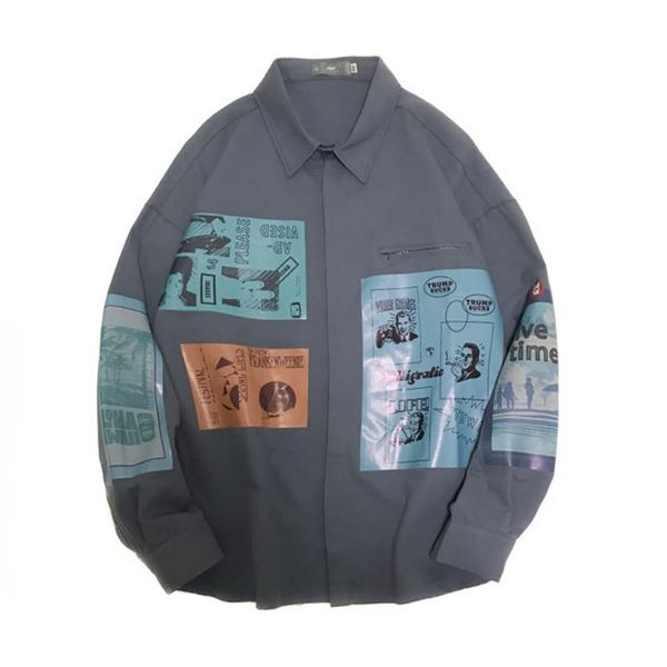 

japanese retro tooling shirt male ins long sleeve port wind autumn hiphop loose tide brand korean version of the trend coat 50cs, White;black